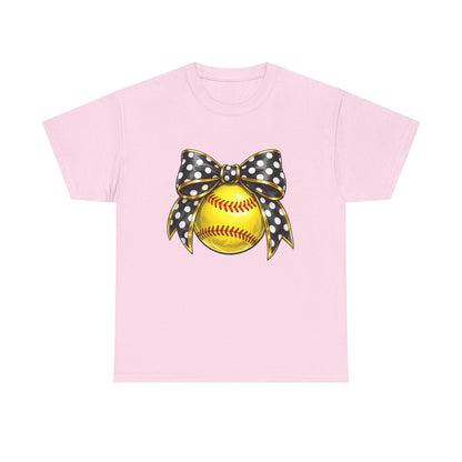 Softball Bow Tee — Polka Dot Ribbon Softball Graphic Shirt