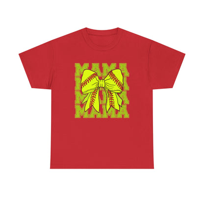 Softball Mama T-Shirt – Neon Bow "MAMA" Graphic