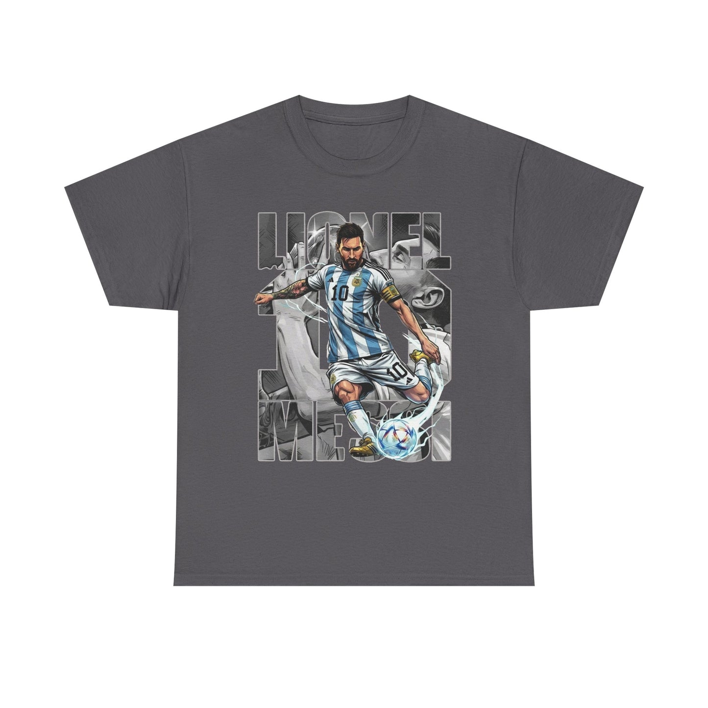Soccer Star Graphic Tee Front — Argentina Striped Jersey Player Design