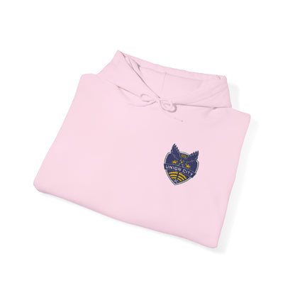 Union City Soccer New Crest Sheild Embroidered Hoodie — Small Chest Graphic