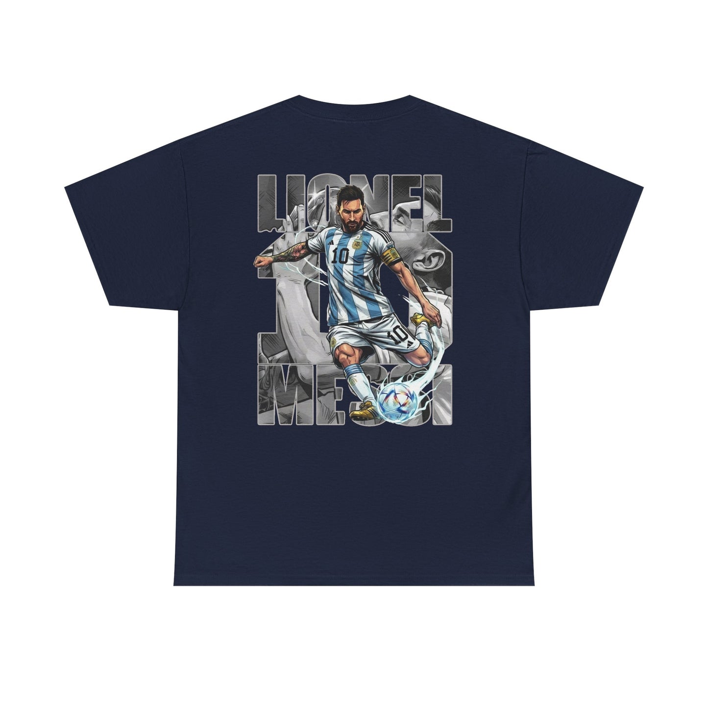 Soccer Star Graphic Tee Back — Argentina Striped Jersey Player Design