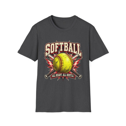 Softball T-Shirt — "Softball: All Heart, All Hustle" Graphic Tee