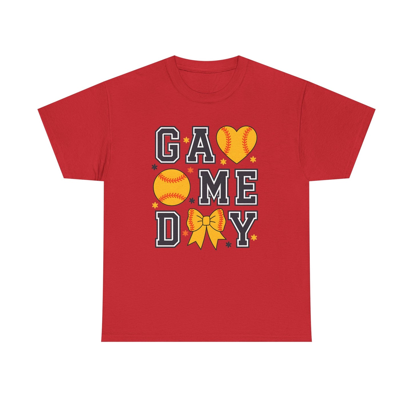 Game Day Softball T-Shirt — 'GAME DAY' Graphic with Hearts, Ball & Bow