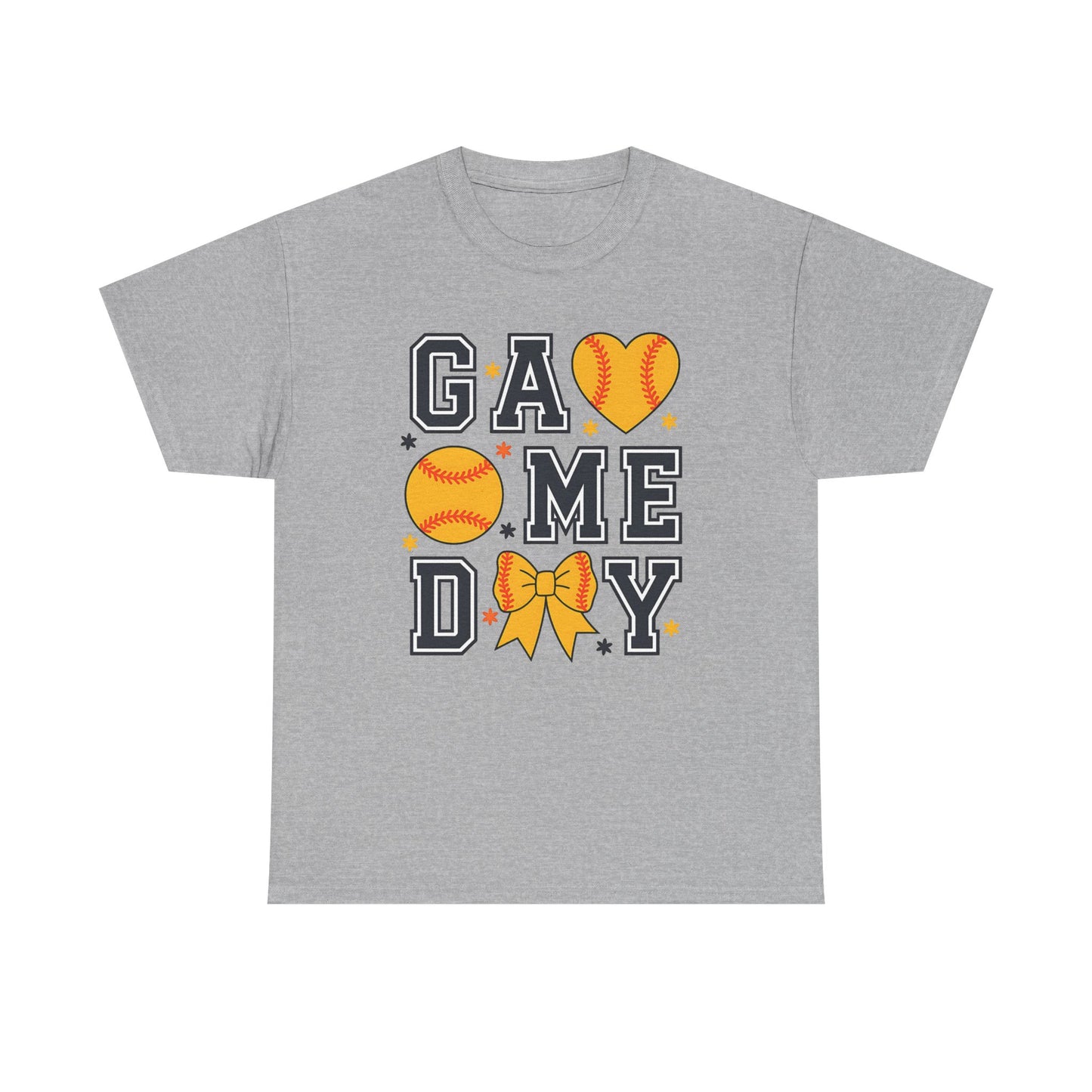 Game Day Softball T-Shirt — 'GAME DAY' Graphic with Hearts, Ball & Bow