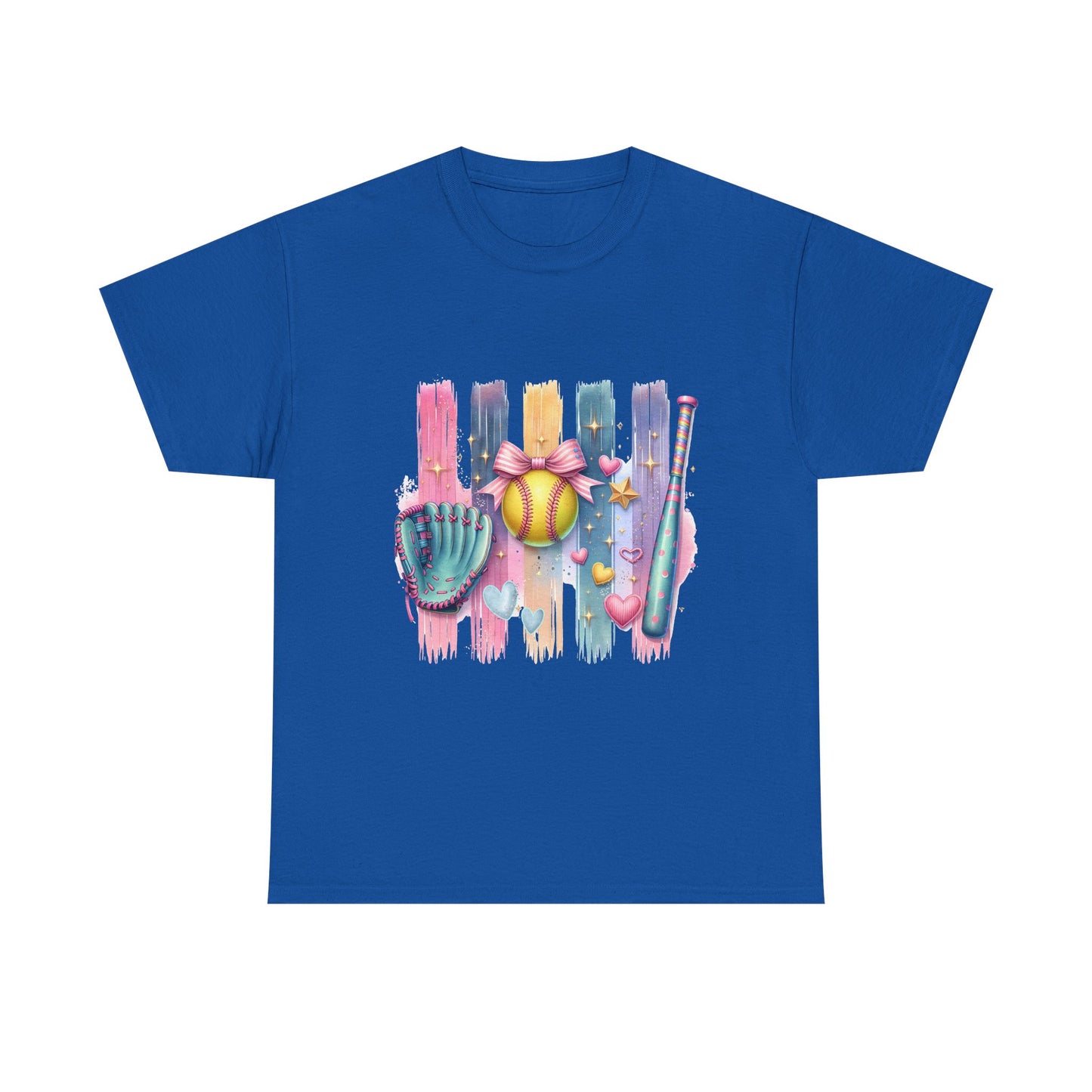 Softball Gear Watercolor T-Shirt — Baseball Bat, Glove & Ball Design
