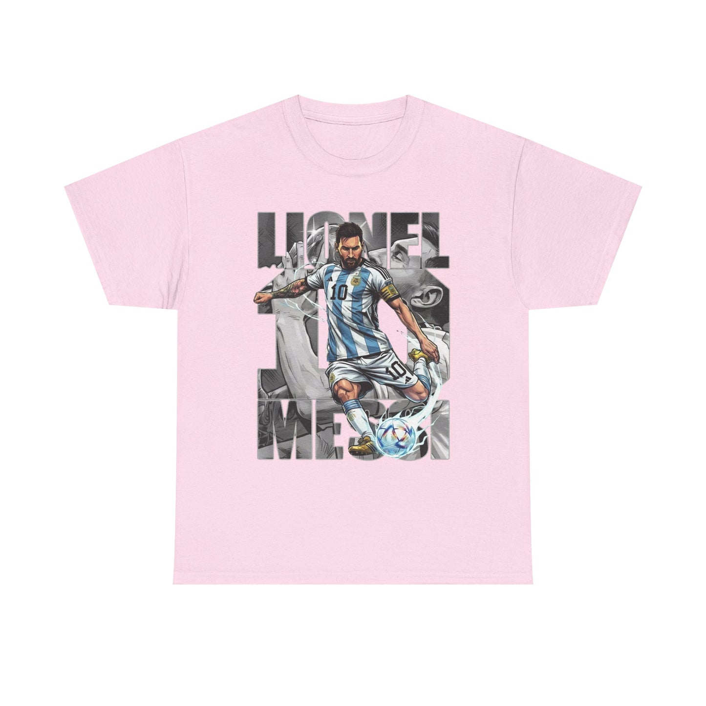 Soccer Star Graphic Tee Front — Argentina Striped Jersey Player Design