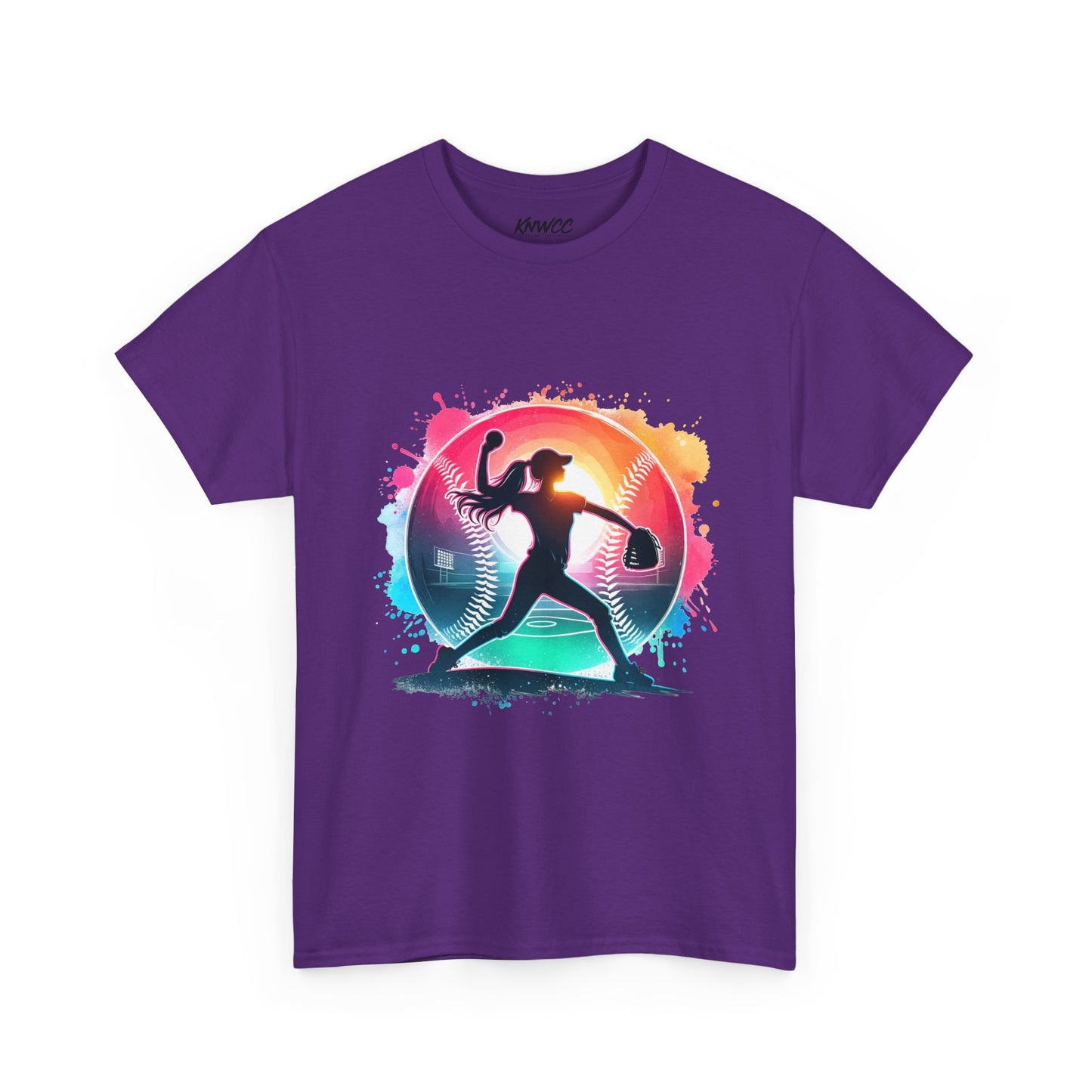 Running Silhouette Softball Tee — Colorful Sunset Runner Graphic Shirt
