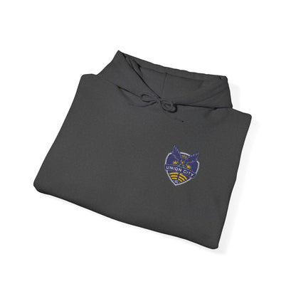 Union City Soccer New Crest Sheild Embroidered Hoodie — Small Chest Graphic