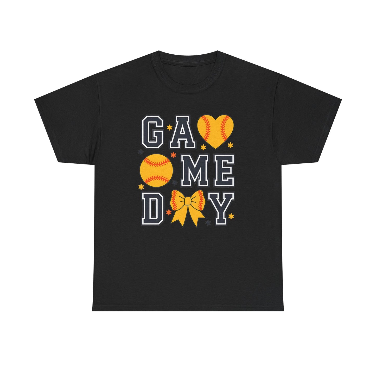 Game Day Softball T-Shirt — 'GAME DAY' Graphic with Hearts, Ball & Bow