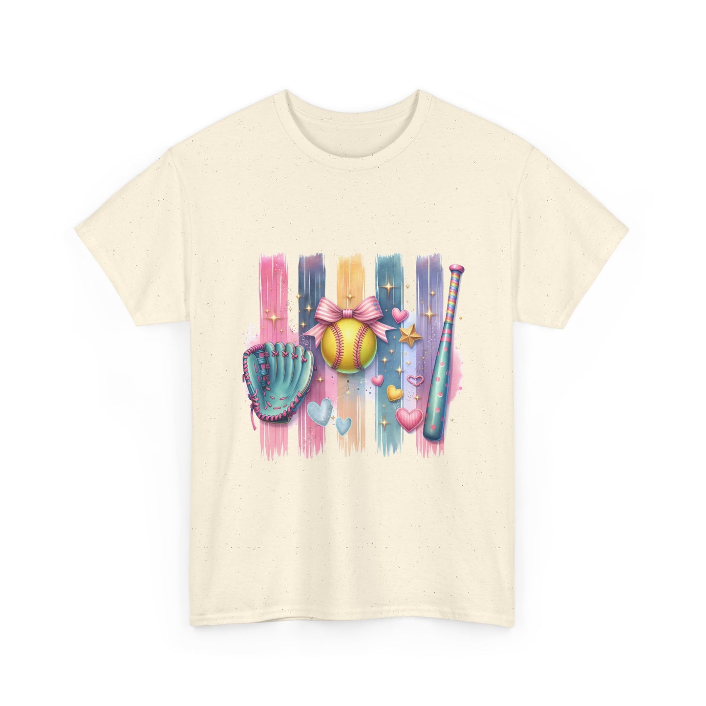 Softball Gear Watercolor T-Shirt — Baseball Bat, Glove & Ball Design