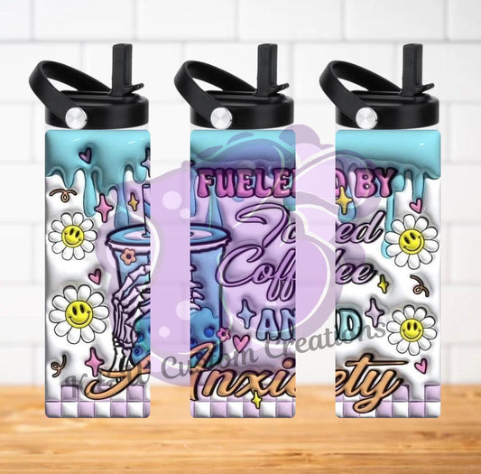 3D Fueled by Iced Coffee and Anxiety 20oz Tumbler Insulated Travel Cup for All Day Temperature Control - KW CUSTOM CREATIONS