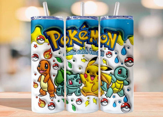 3D Gotta Catch Em All Pokemon 20oz Tumbler With 3D Detailing For Fans And Gamers - KW CUSTOM CREATIONS