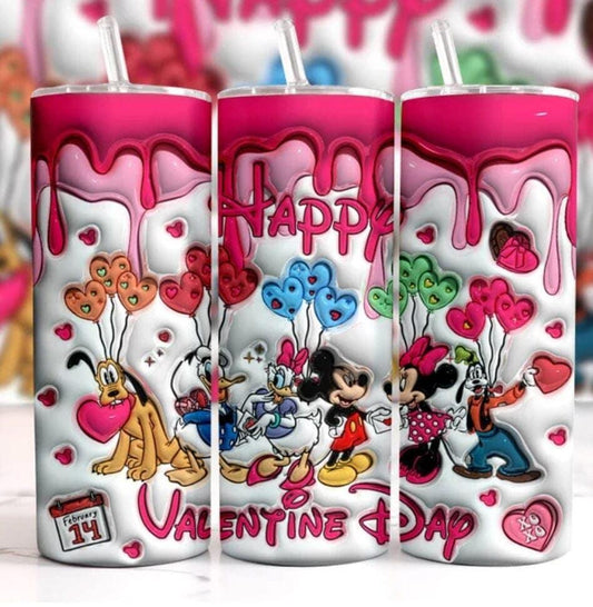 3D Mouse And Friends Valentines Day 20oz Tumbler With Charming Cartoon Character Design Gift - KW CUSTOM CREATIONS