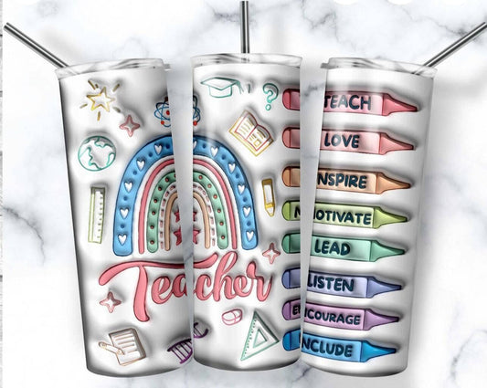 3D Teacher 20oz Insulated Stainless Steel Tumbler Gift For Teachers With Durable Lid Travel Mug - KW CUSTOM CREATIONS