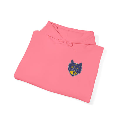 Union City Soccer New Crest Sheild Embroidered Hoodie — Small Chest Graphic