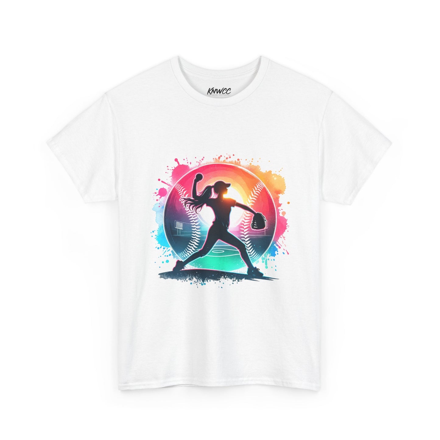 Running Silhouette Softball Tee — Colorful Sunset Runner Graphic Shirt
