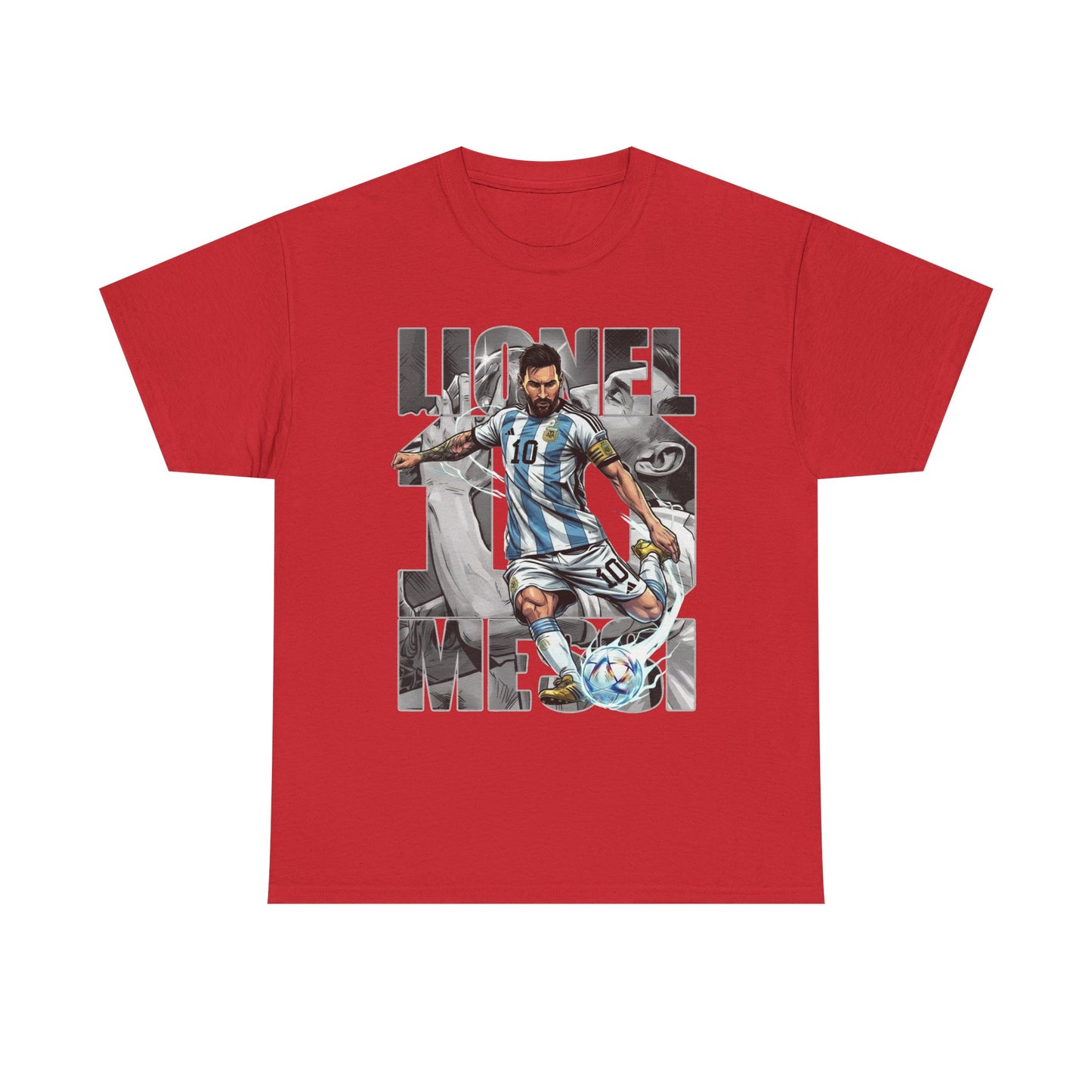 Soccer Star Graphic Tee Front — Argentina Striped Jersey Player Design