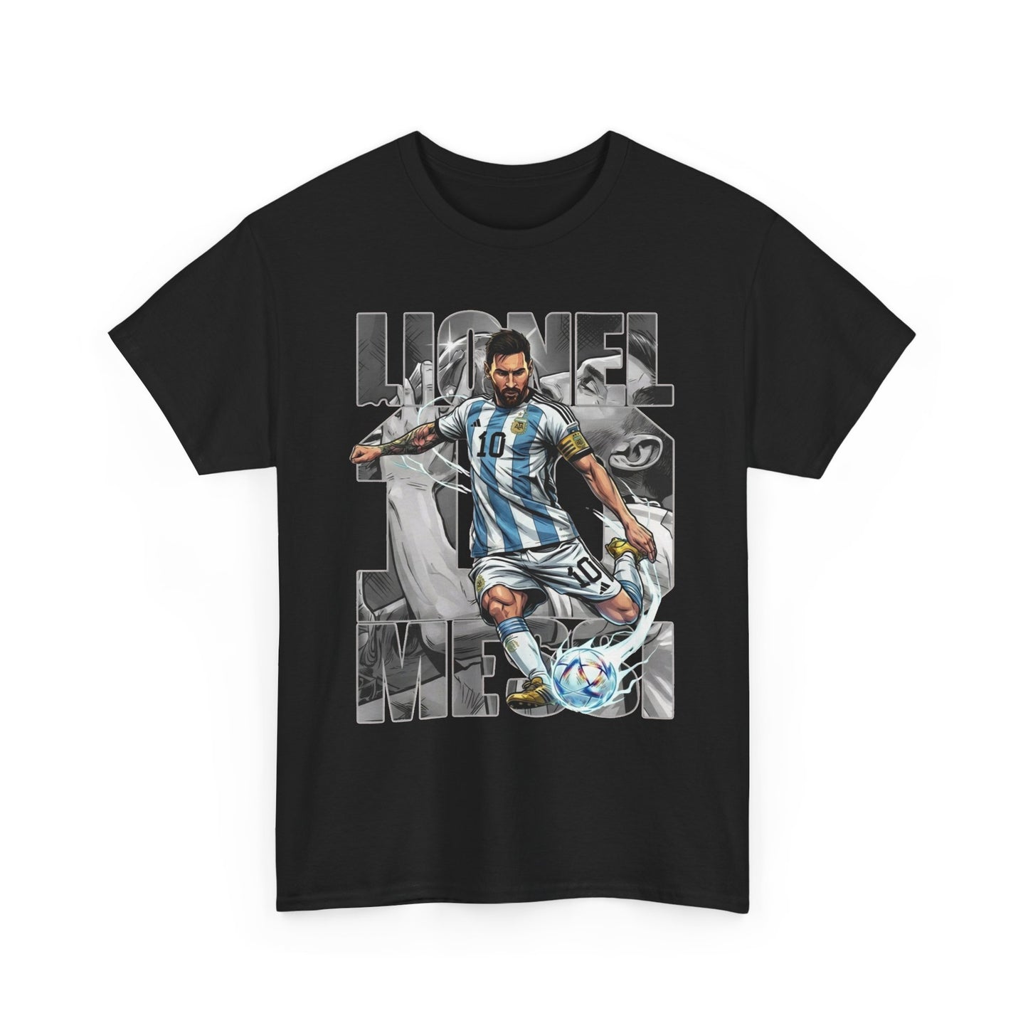 Soccer Star Graphic Tee Front — Argentina Striped Jersey Player Design