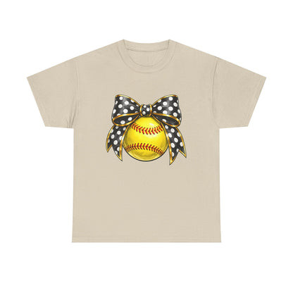 Softball Bow Tee — Polka Dot Ribbon Softball Graphic Shirt