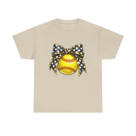 Softball Bow Tee — Polka Dot Ribbon Softball Graphic Shirt