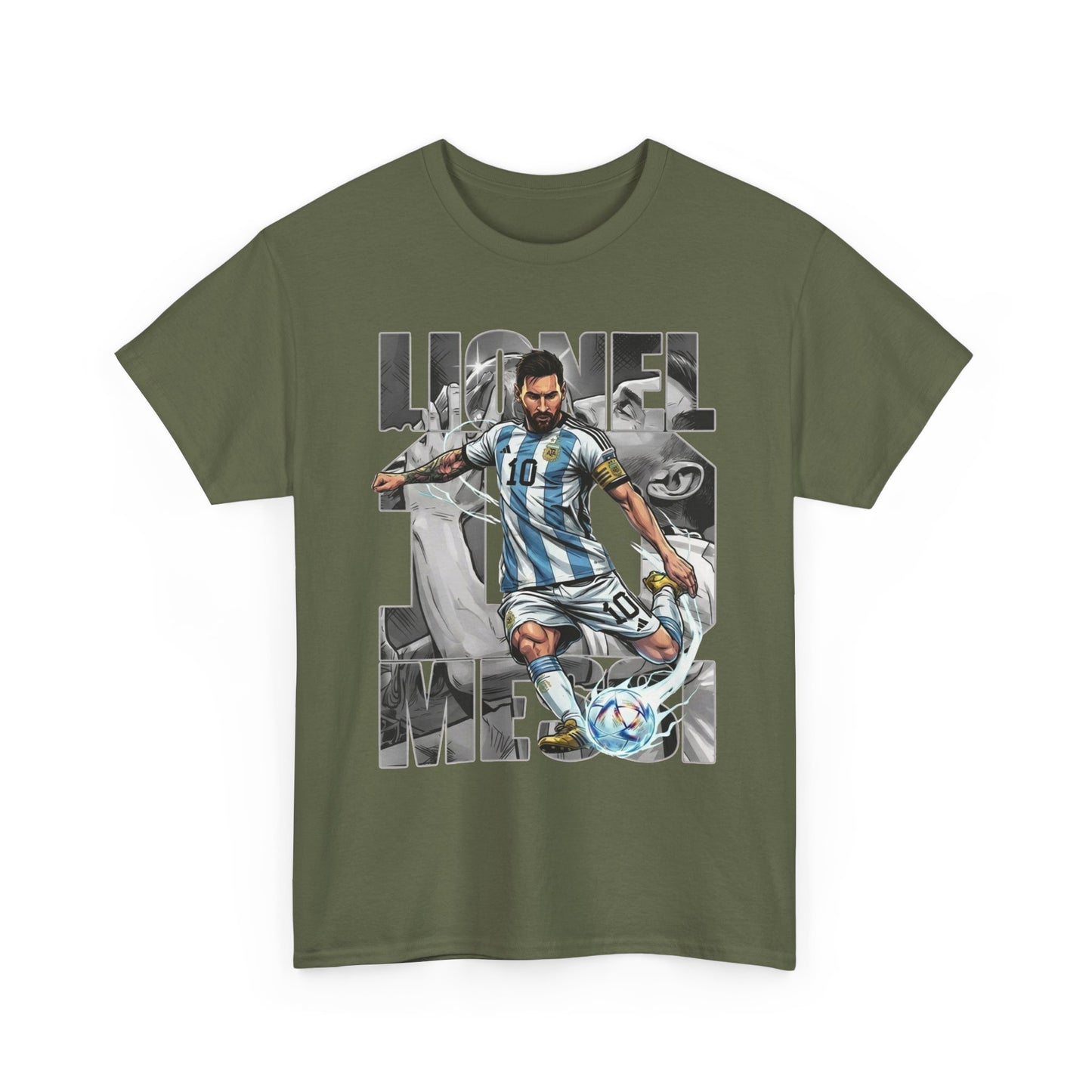 Soccer Star Graphic Tee Front — Argentina Striped Jersey Player Design
