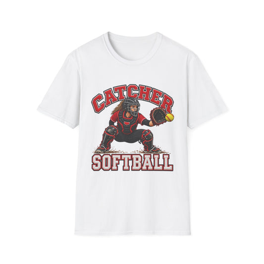 Catcher Softball T-Shirt — Graphic Catcher Player Tee for Softball Fans