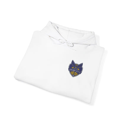 Union City Soccer New Crest Sheild Embroidered Hoodie — Small Chest Graphic