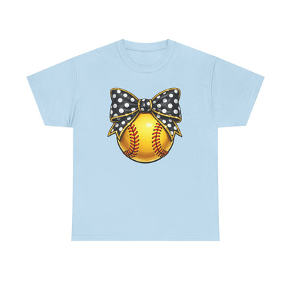 Softball Bow Tee — Polka Dot Bow Softball Graphic T-Shirt