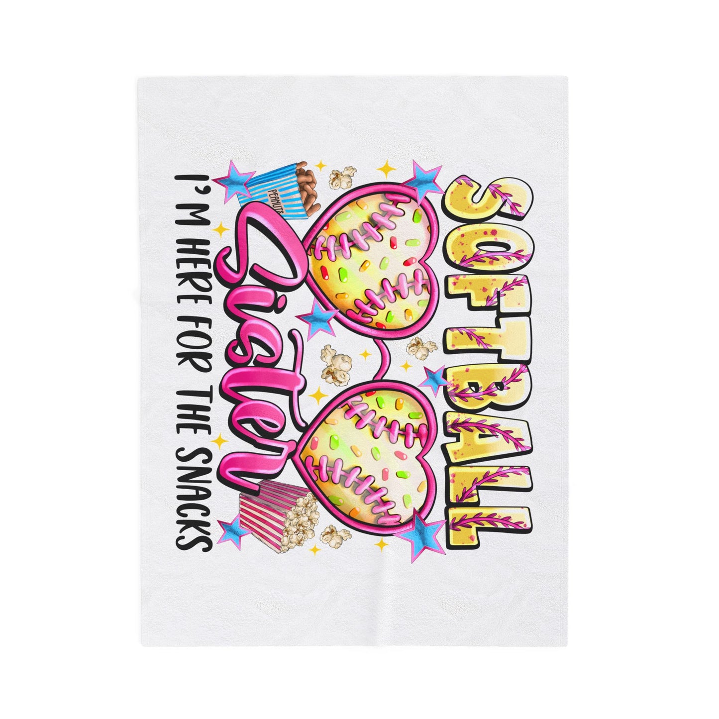 Softball Sister Velveteen Plush Blanket – “I’m Here for the Snacks” Cozy Game Day Throw