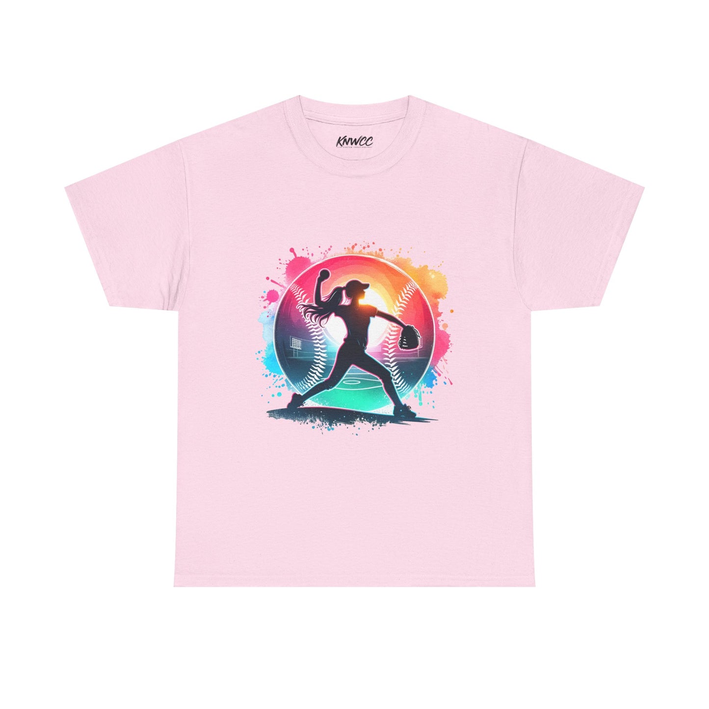 Running Silhouette Softball Tee — Colorful Sunset Runner Graphic Shirt