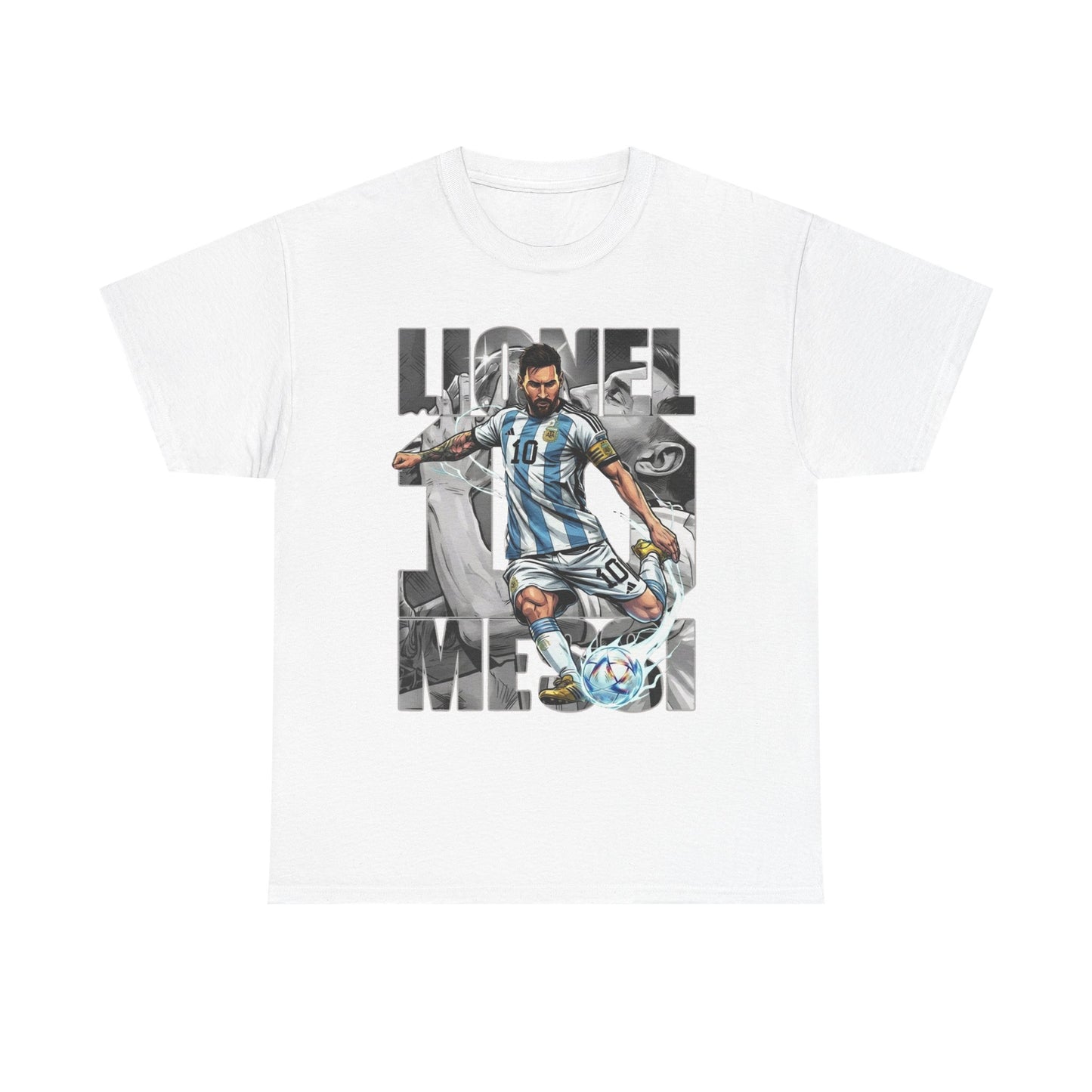 Soccer Star Graphic Tee Front — Argentina Striped Jersey Player Design