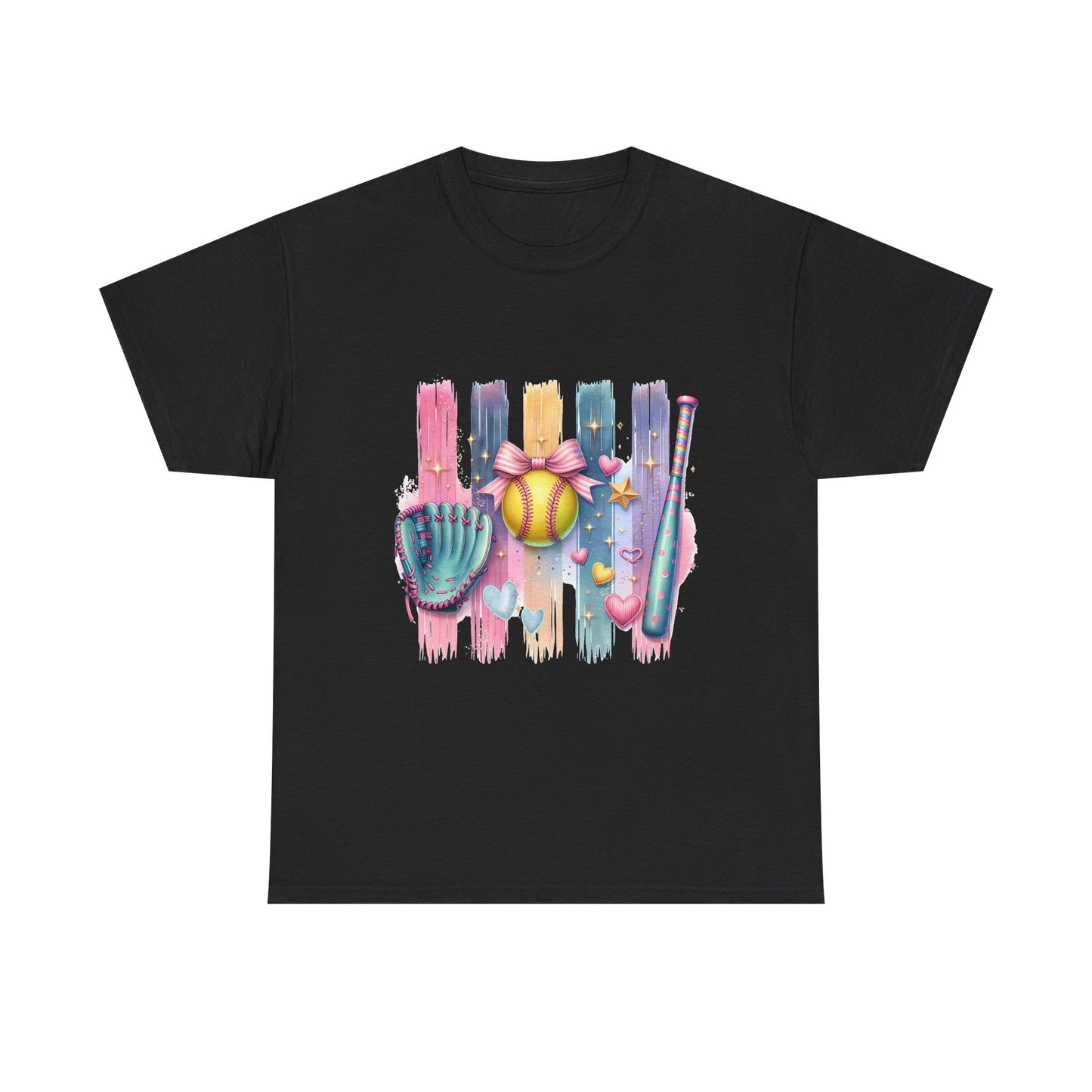Softball Gear Watercolor T-Shirt — Baseball Bat, Glove & Ball Design