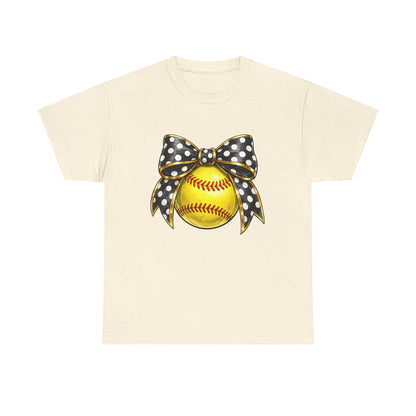 Softball Bow Tee — Polka Dot Ribbon Softball Graphic Shirt