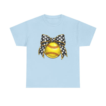 Softball Bow Tee — Polka Dot Ribbon Softball Graphic Shirt