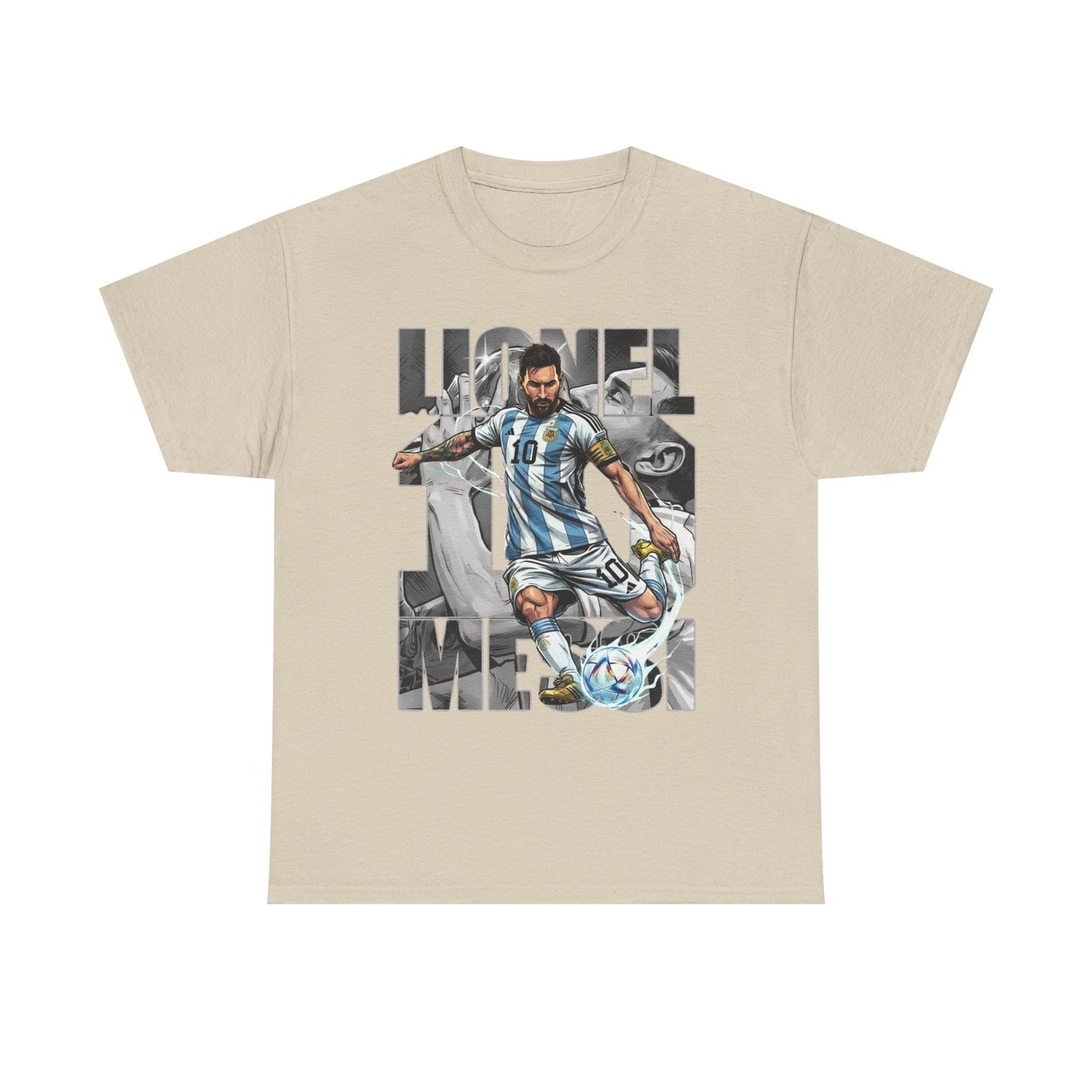 Soccer Star Graphic Tee Front — Argentina Striped Jersey Player Design
