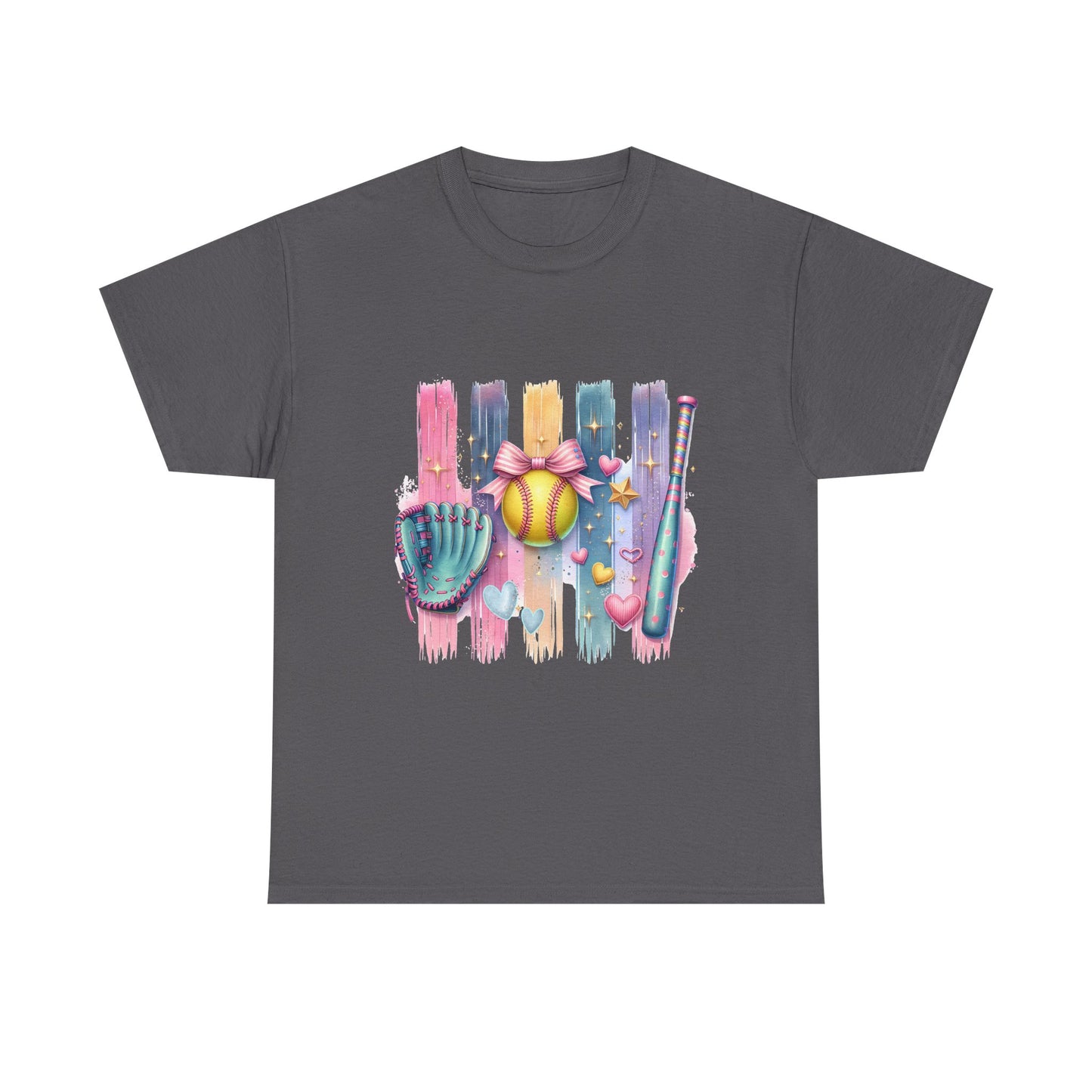 Softball Gear Watercolor T-Shirt — Baseball Bat, Glove & Ball Design