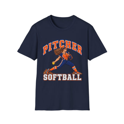 Pitcher Softball T-Shirt — Retro Female Pitcher Graphic Tee