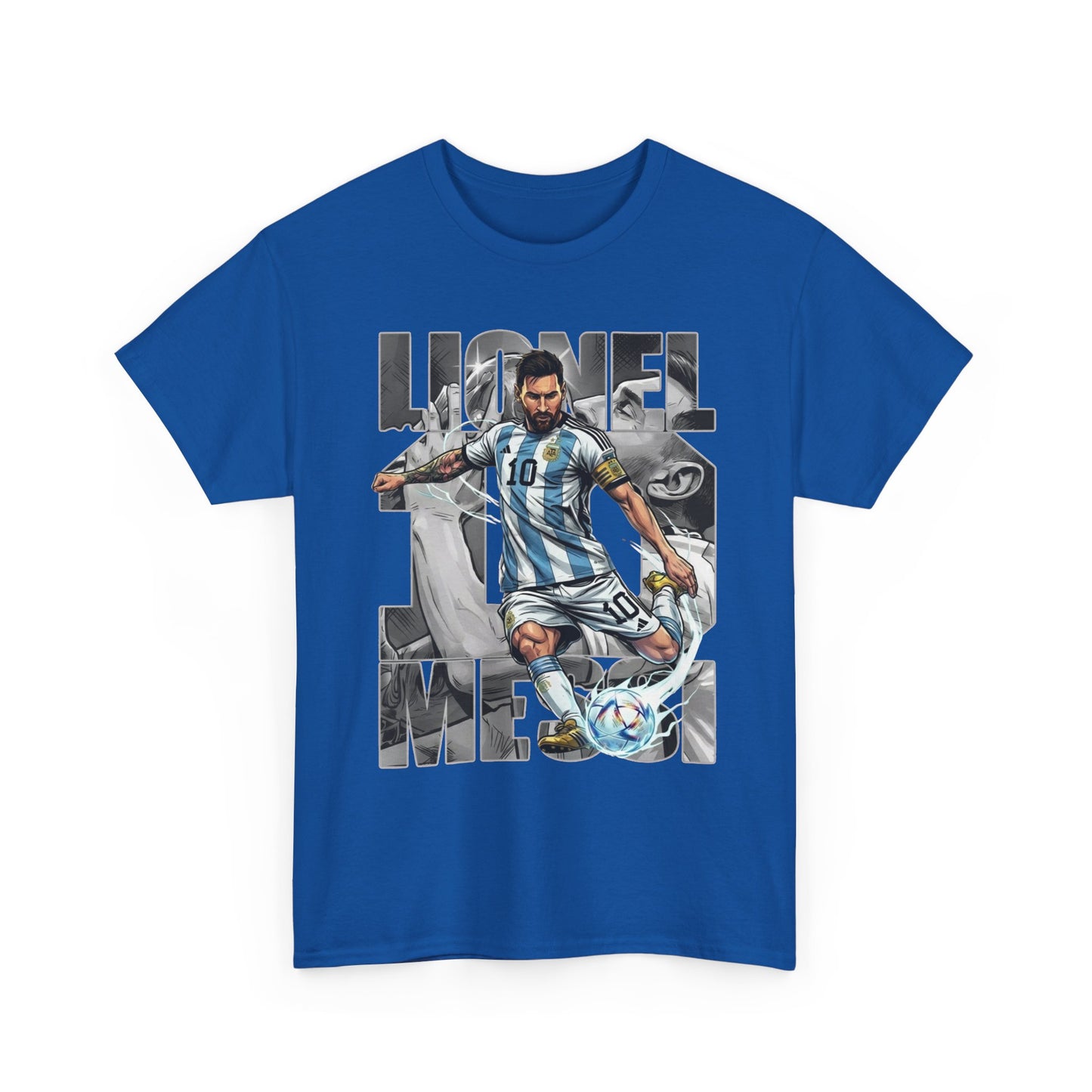 Soccer Star Graphic Tee Front — Argentina Striped Jersey Player Design
