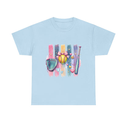 Softball Gear Watercolor T-Shirt — Baseball Bat, Glove & Ball Design – product image 11