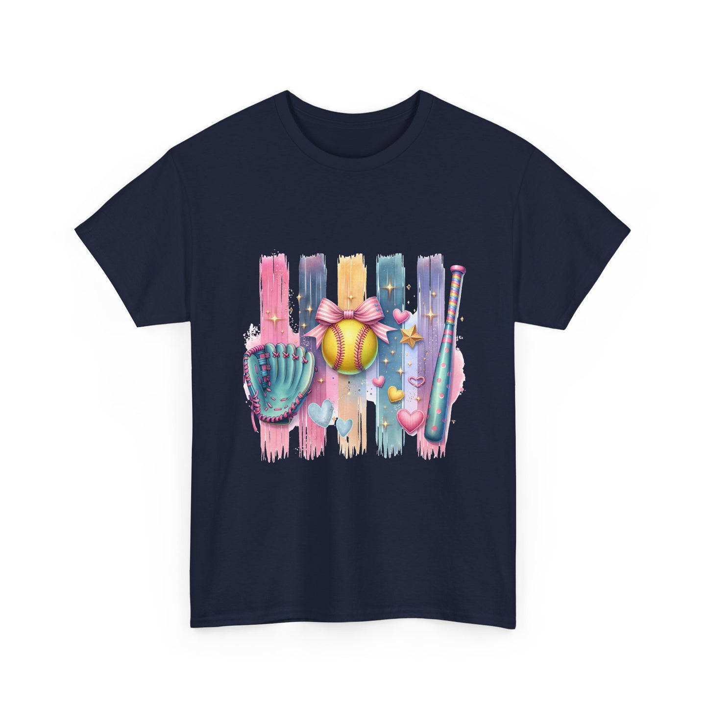 Softball Gear Watercolor T-Shirt — Baseball Bat, Glove & Ball Design