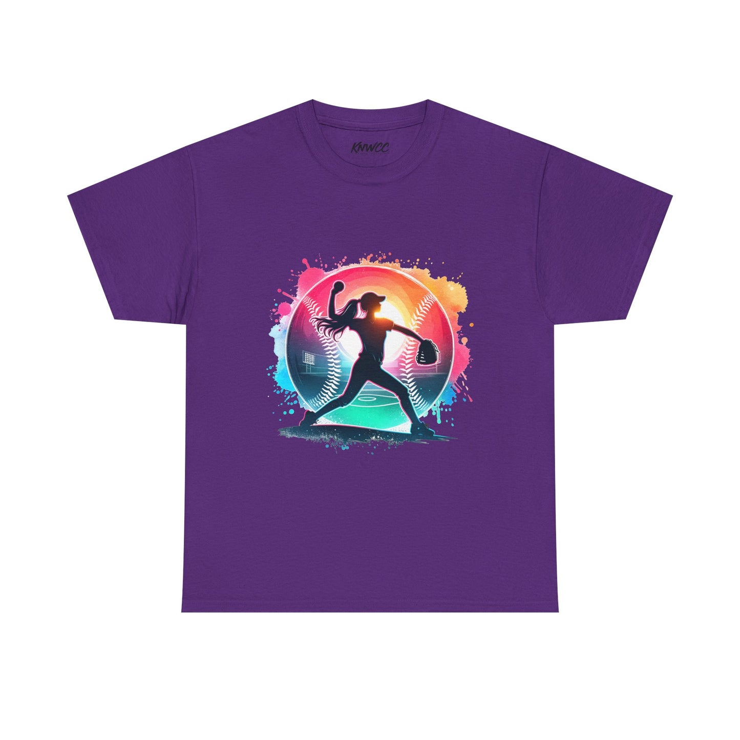 Running Silhouette Softball Tee — Colorful Sunset Runner Graphic Shirt