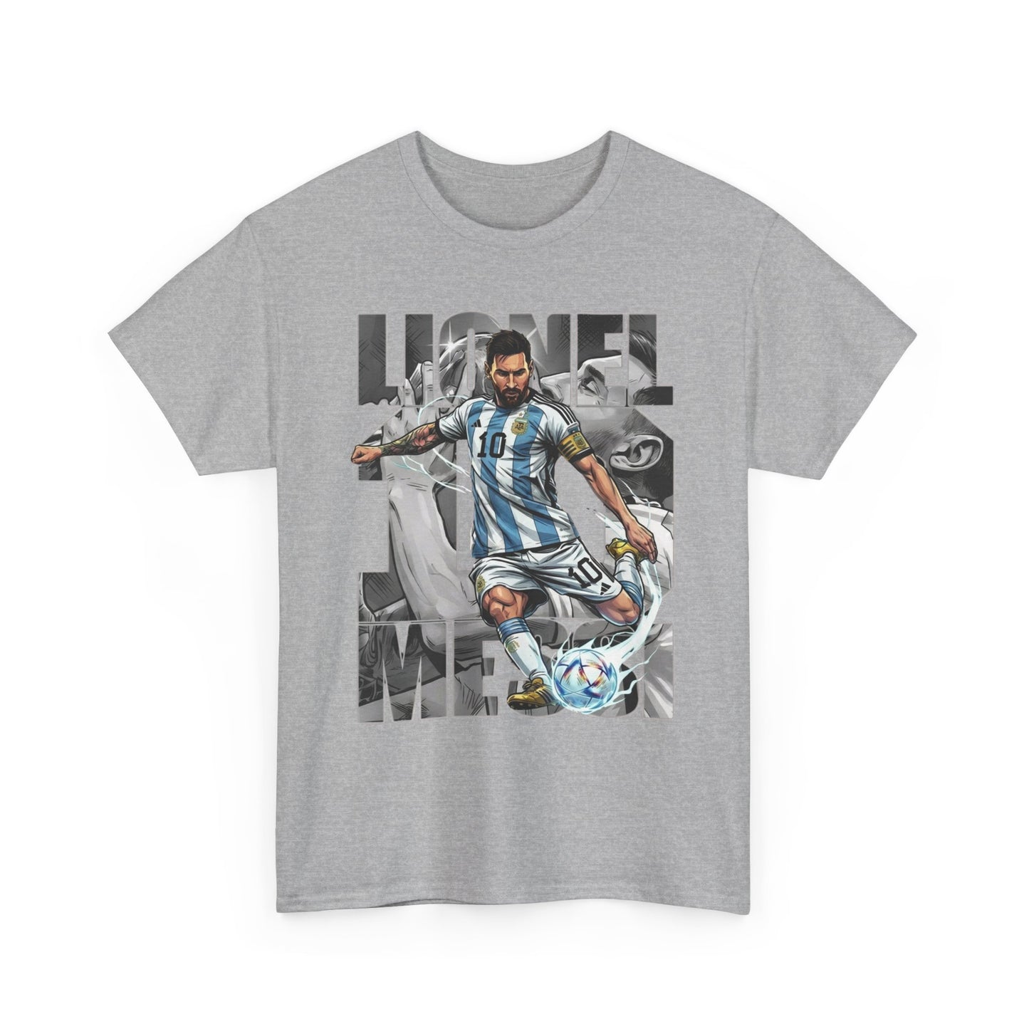 Soccer Star Graphic Tee Front — Argentina Striped Jersey Player Design