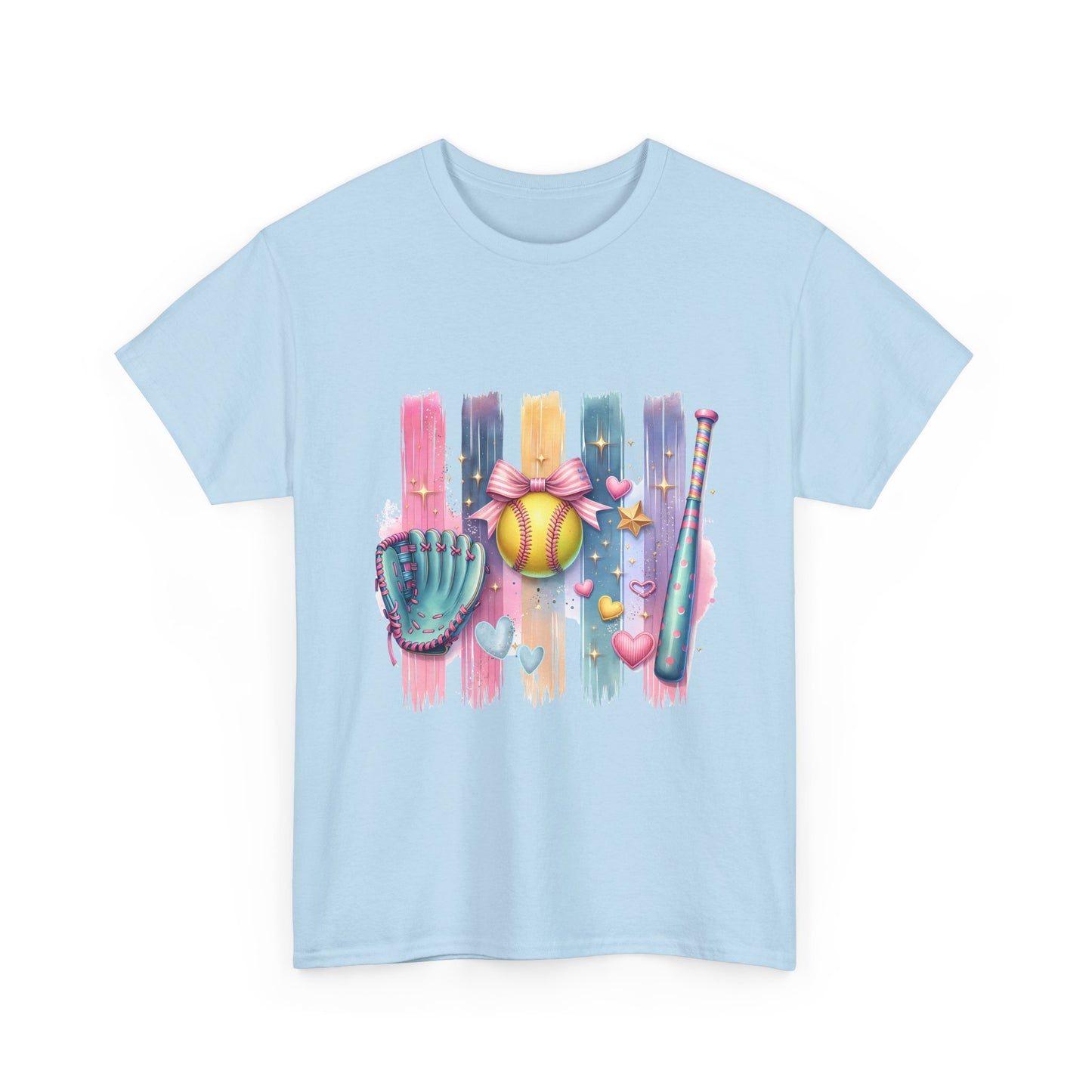 Softball Gear Watercolor T-Shirt — Baseball Bat, Glove & Ball Design