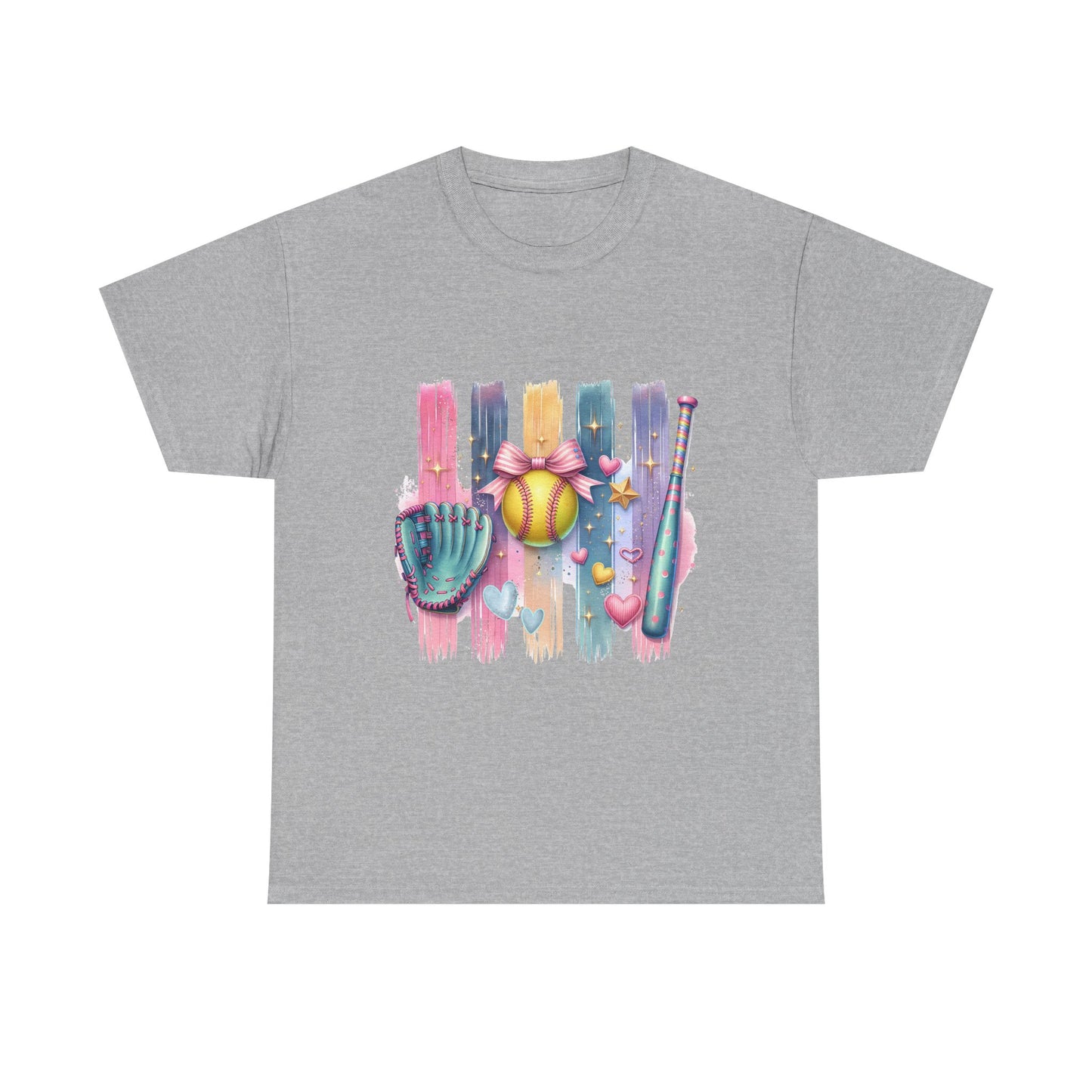 Softball Gear Watercolor T-Shirt — Baseball Bat, Glove & Ball Design