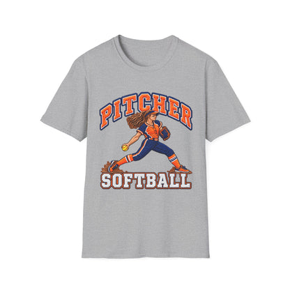 Pitcher Softball T-Shirt — Retro Female Pitcher Graphic Tee
