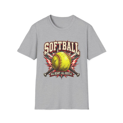 Softball T-Shirt — "Softball: All Heart, All Hustle" Graphic Tee