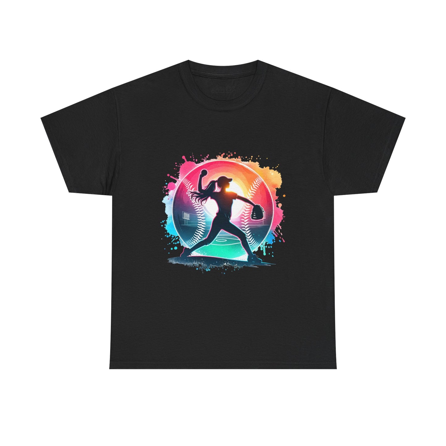 Running Silhouette Softball Tee — Colorful Sunset Runner Graphic Shirt