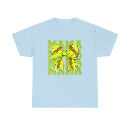 Softball Mama T-Shirt – Neon Bow "MAMA" Graphic