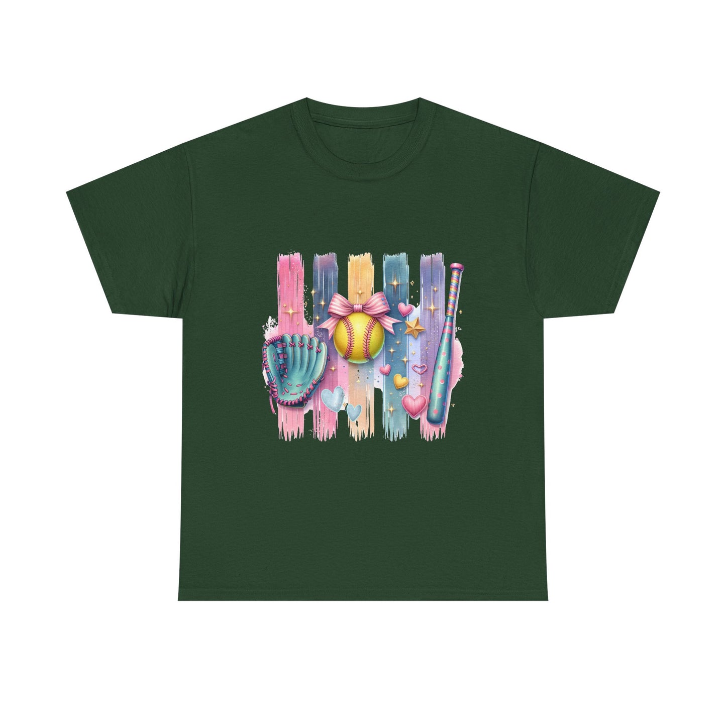 Softball Gear Watercolor T-Shirt — Baseball Bat, Glove & Ball Design