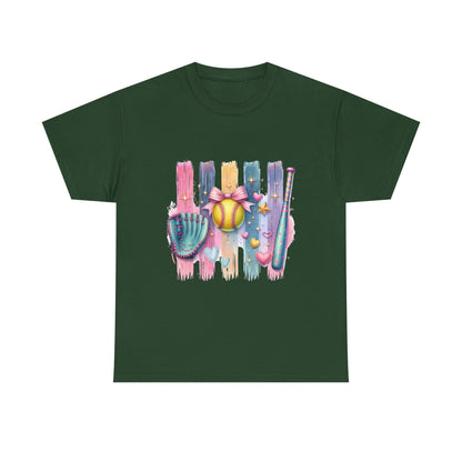 Softball Gear Watercolor T-Shirt — Baseball Bat, Glove & Ball Design – product image 10